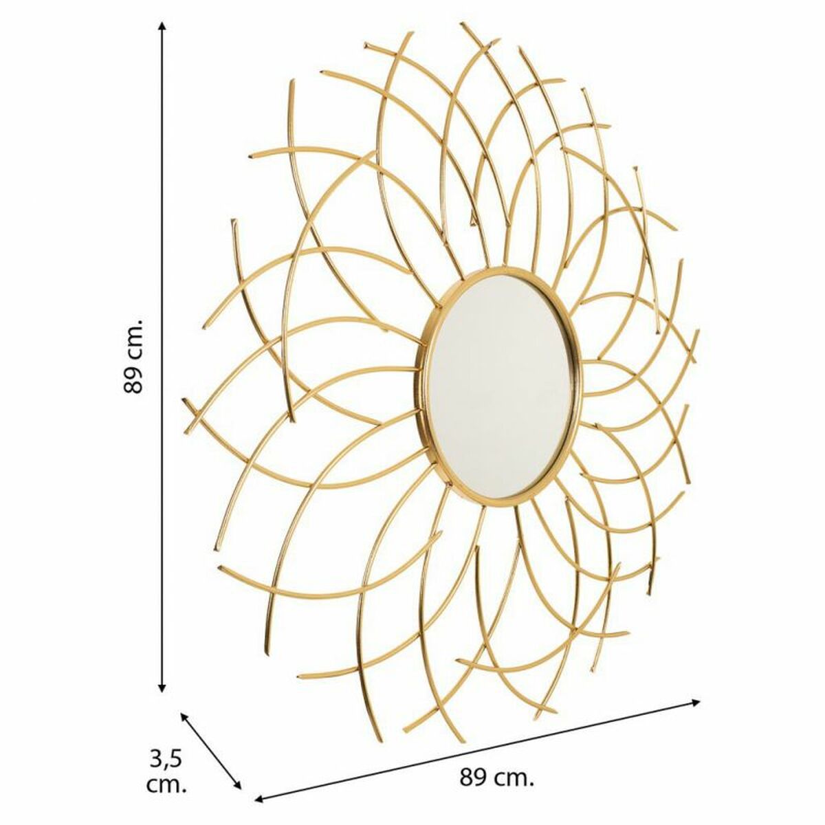 Espejo de pared Alexandra House Living Dorado Metal Vidrio 3 x 89 x 89 cm