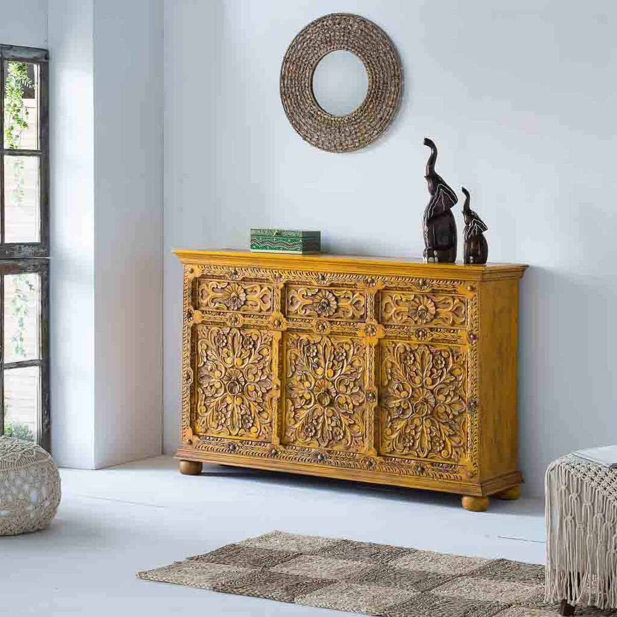 Aparador Alexandra House Living Amarillo Hierro Madera de mango 45 x 96 x 147 cm