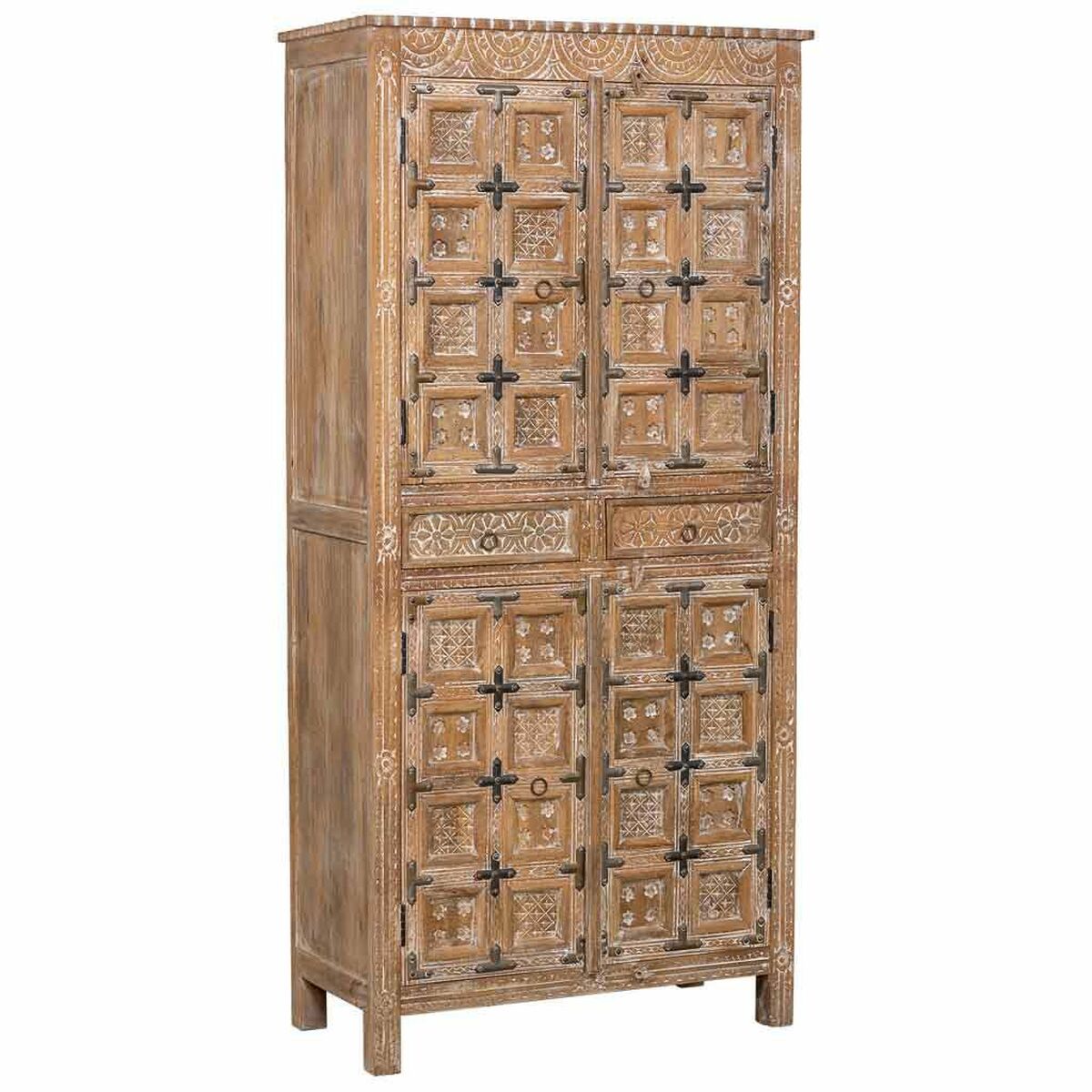 Alexandra House Living Brown Mango Wood Wardrobe 93 x 192 x 45 cm Handcrafted Style