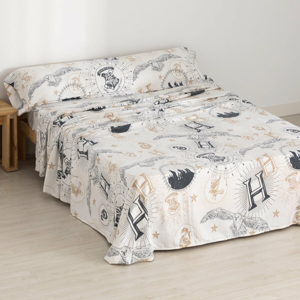 Juego de Sábanas Harry Potter Beige Multicolor Cama de 105 Franela