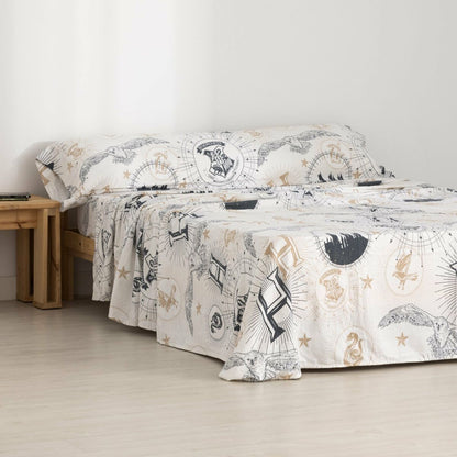 Juego de Sábanas Harry Potter Beige Multicolor Cama de 135 Franela