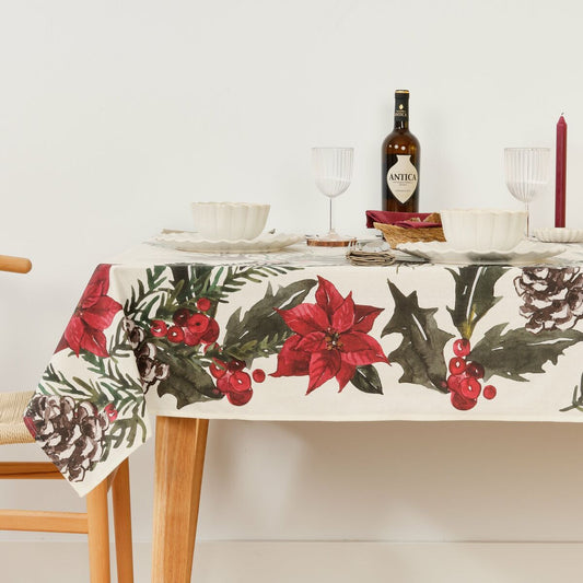 Mantel resinado antimanchas Belum Christmas Flowers 140 x 140 cm