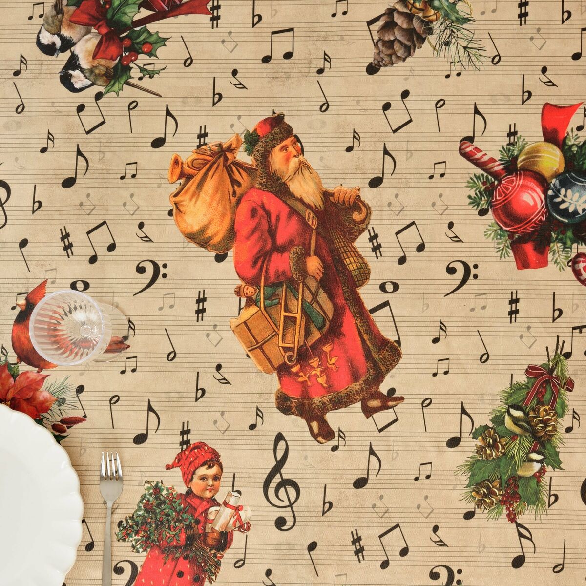 Mantel resinado antimanchas Belum Christmas Sheet Music 140 x 140 cm