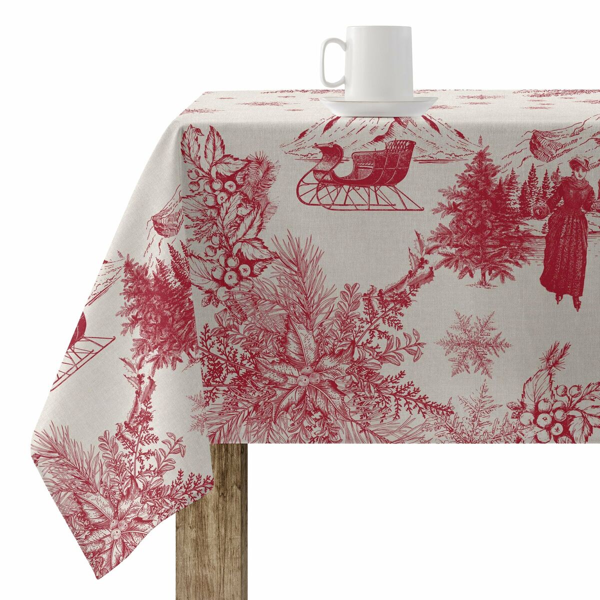 Mantel resinado antimanchas Belum Christmas Toile Rojo Lino 200 x 150 cm