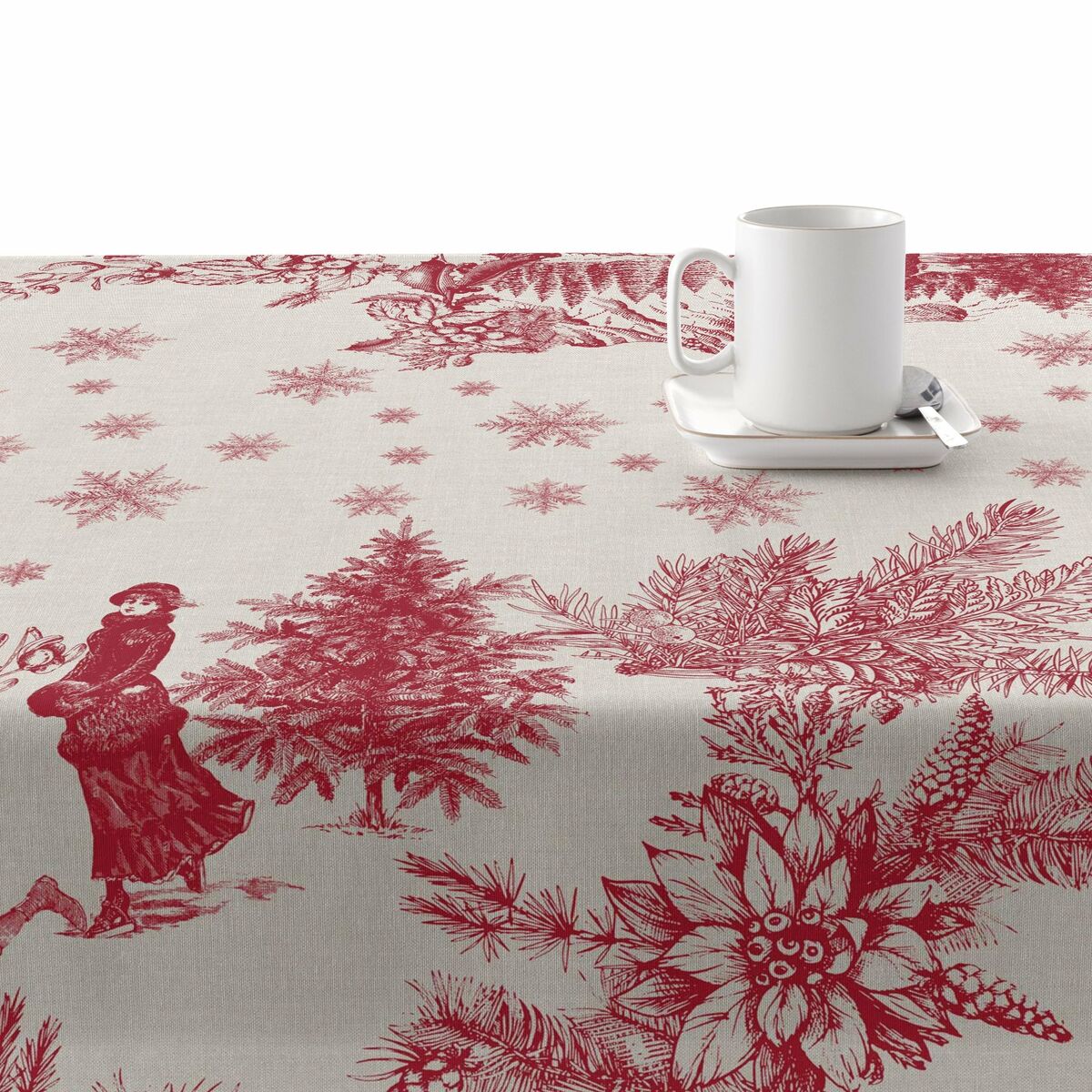 Mantel resinado antimanchas Belum Christmas Toile Rojo Lino 200 x 150 cm