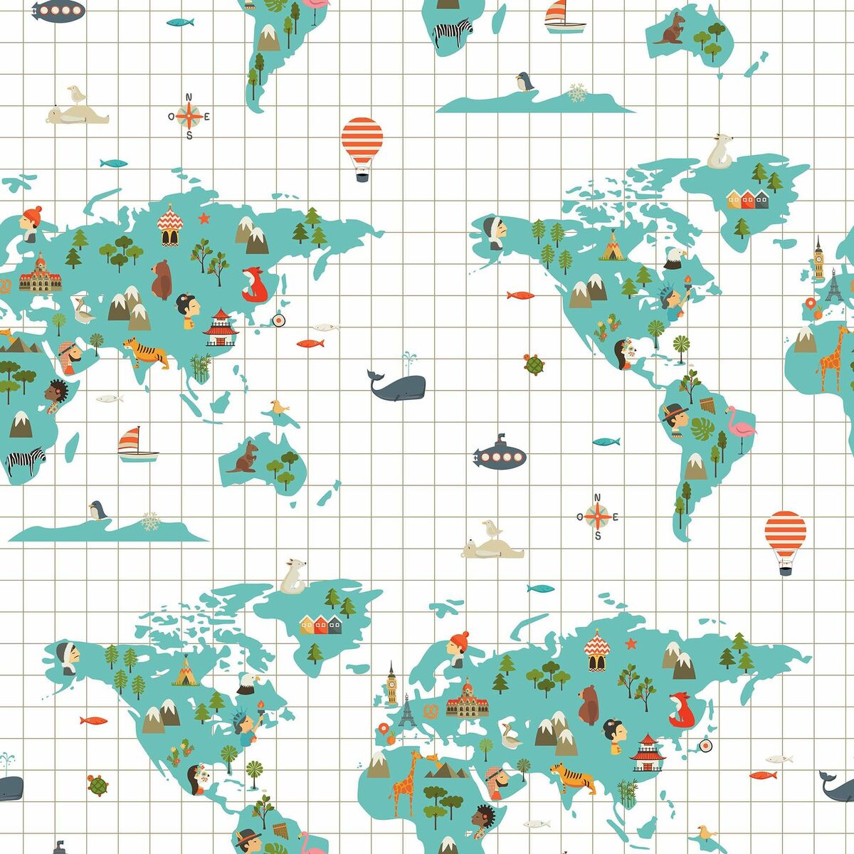 Kids&amp;Cotton Duvet Cover World Map 140 x 200 cm World Map