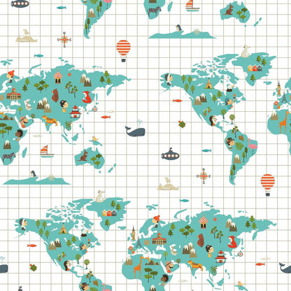 Kids&amp;Cotton Duvet Cover World Map 200 x 200 cm World Map