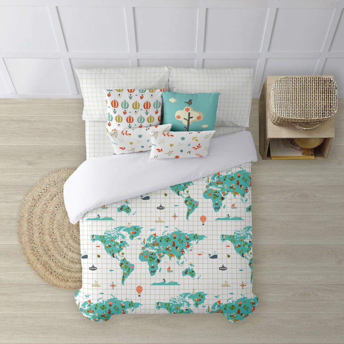 Kids&amp;Cotton World Map Duvet Cover 240 x 220 cm World Map