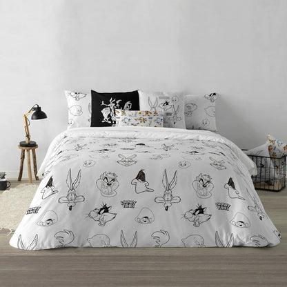 Looney Tunes Duvet Cover Looney B&amp;W White black 240 x 220 cm