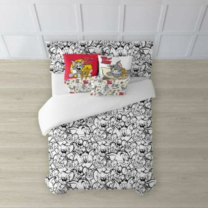 Duvet Cover Tom &amp; Jerry B&amp;W White black 180 x 220 cm