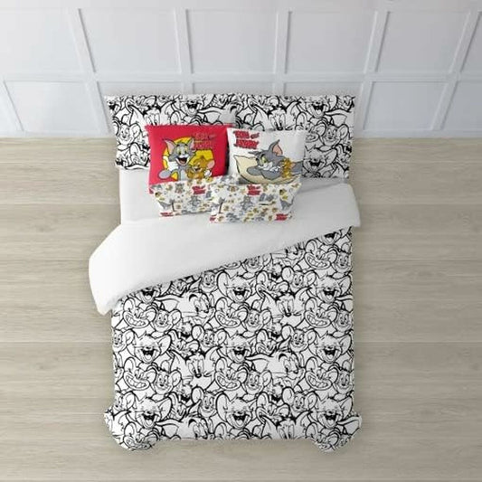 Duvet Cover Tom &amp; Jerry B&amp;W White black 220 x 220 cm