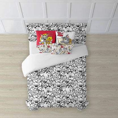 Duvet Cover Tom &amp; Jerry B&amp;W White black 140 x 200 cm