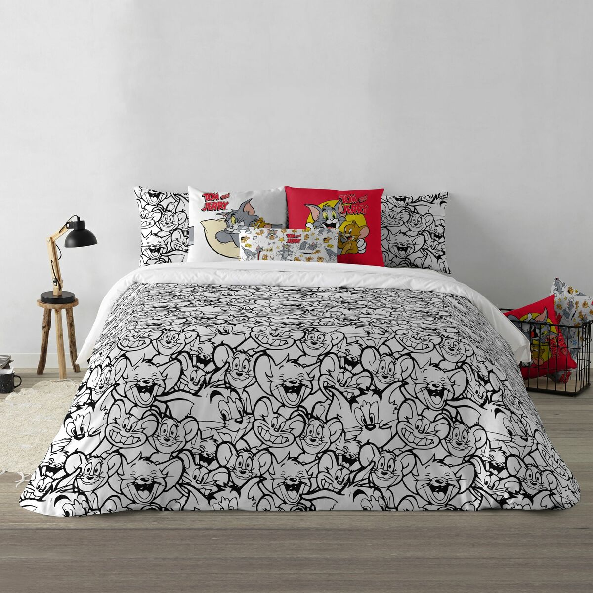 Duvet Cover Tom &amp; Jerry B&amp;W White black 140 x 200 cm