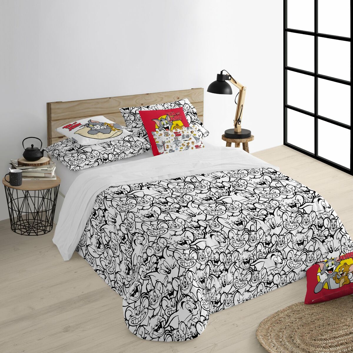 Duvet Cover Tom &amp; Jerry B&amp;W White black 140 x 200 cm