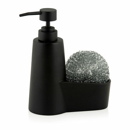 Andrea House CC70059 2 in 1 Sink Soap Dispenser Matt Black Plastic Scouring Pad 14.5 x 7 x 18.5 cm 260 ml