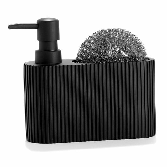 Andrea House CC71087 2 in 1 Sink Soap Dispenser Black Resin Scouring Pad 16.5 x 5.5 x 15 cm 300 ml