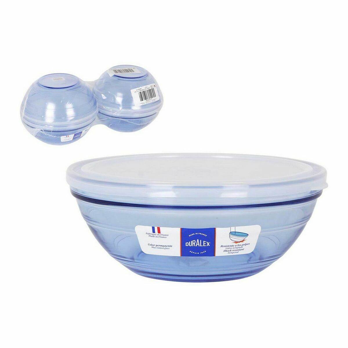 Round Lunch Box with Duralex Crystal Blue Lid Ø 20.5 cm (4 Units)