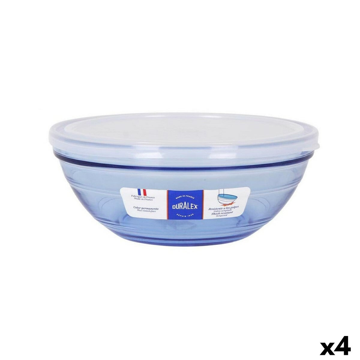 Round Lunch Box with Duralex Crystal Blue Lid Ø 20.5 cm (4 Units)