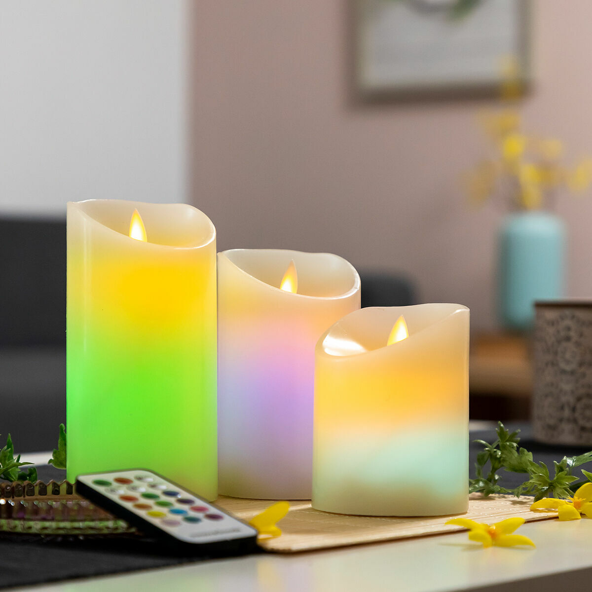 Velas LED Multicolor Efecto Llama con Mando Lendles InnovaGoods 3 Unidades