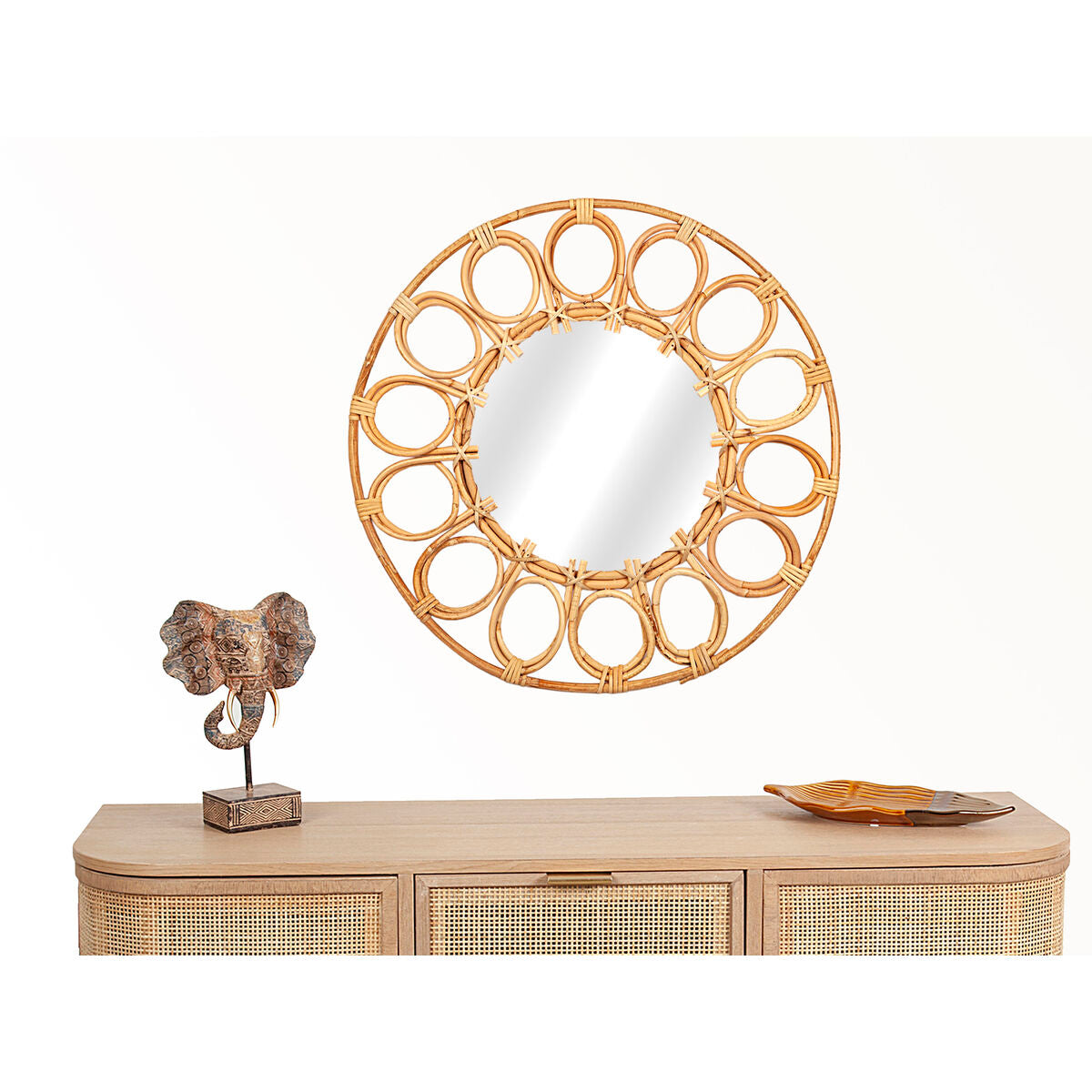 Romimex Natural Rattan Wall Mirror 50 x 50 x 4 cm