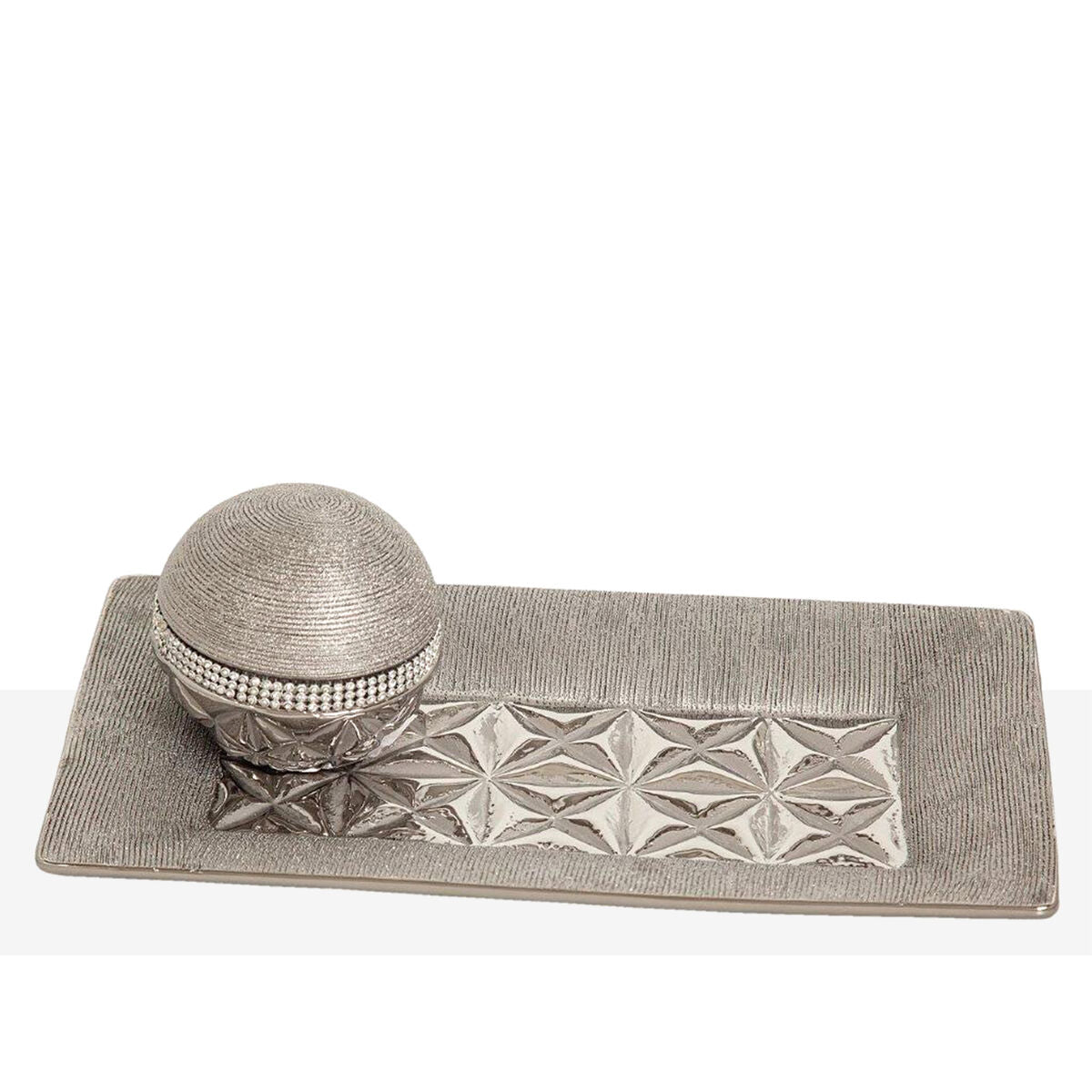 Romimex Silver Ceramic Centerpiece 31 x 3 x 17 cm