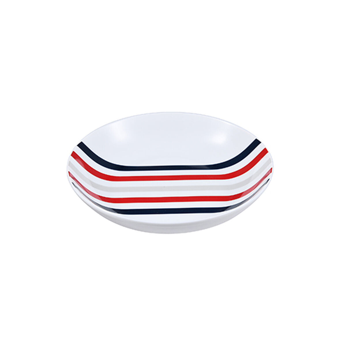 Beverly Hills Polo Club Blue Red Striped Porcelain 12 Piece Dinnerware Set