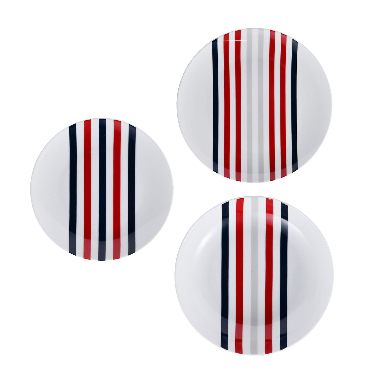 Beverly Hills Polo Club Blue Red Striped Porcelain 12 Piece Dinnerware Set