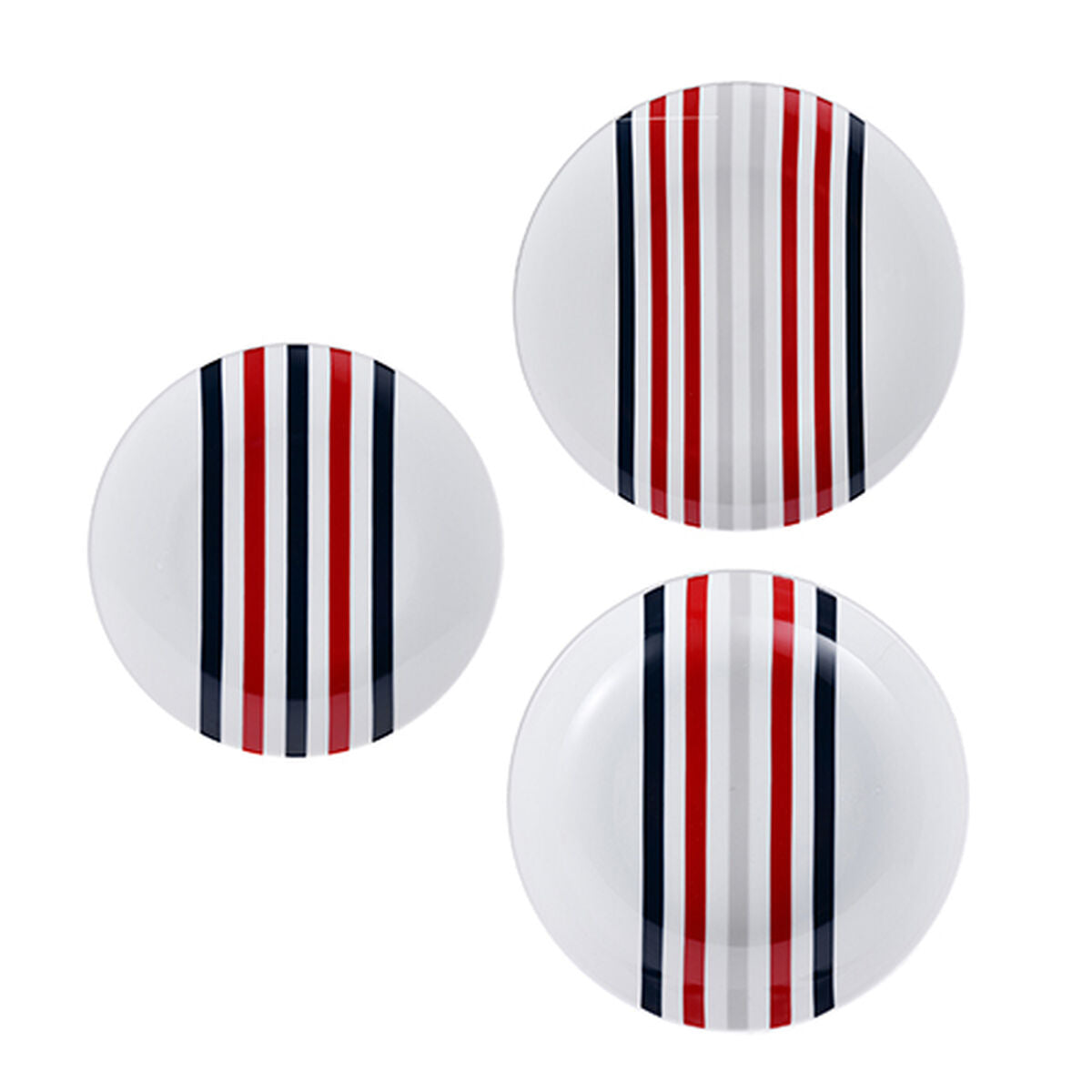 Beverly Hills Polo Club Blue Red Striped Porcelain 12 Piece Dinnerware Set