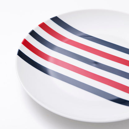 Beverly Hills Polo Club Blue Red Striped Porcelain 12 Piece Dinnerware Set