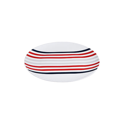 Beverly Hills Polo Club Blue Red Striped Porcelain 12 Piece Dinnerware Set