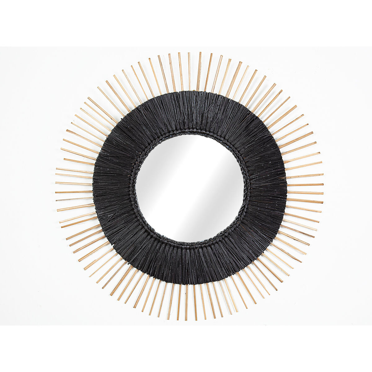 Romimex Wall Mirror Black Natural Vegetable Fiber 70 x 70 x 3 cm Round