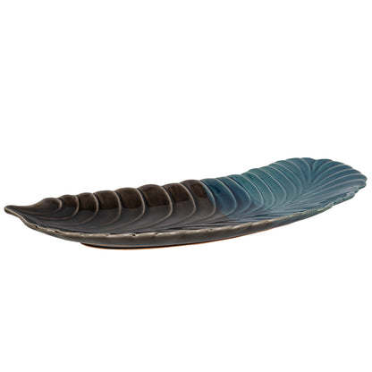 Romimex Blue/Black Ceramic Leaf Centerpiece 49 x 4 x 49 cm