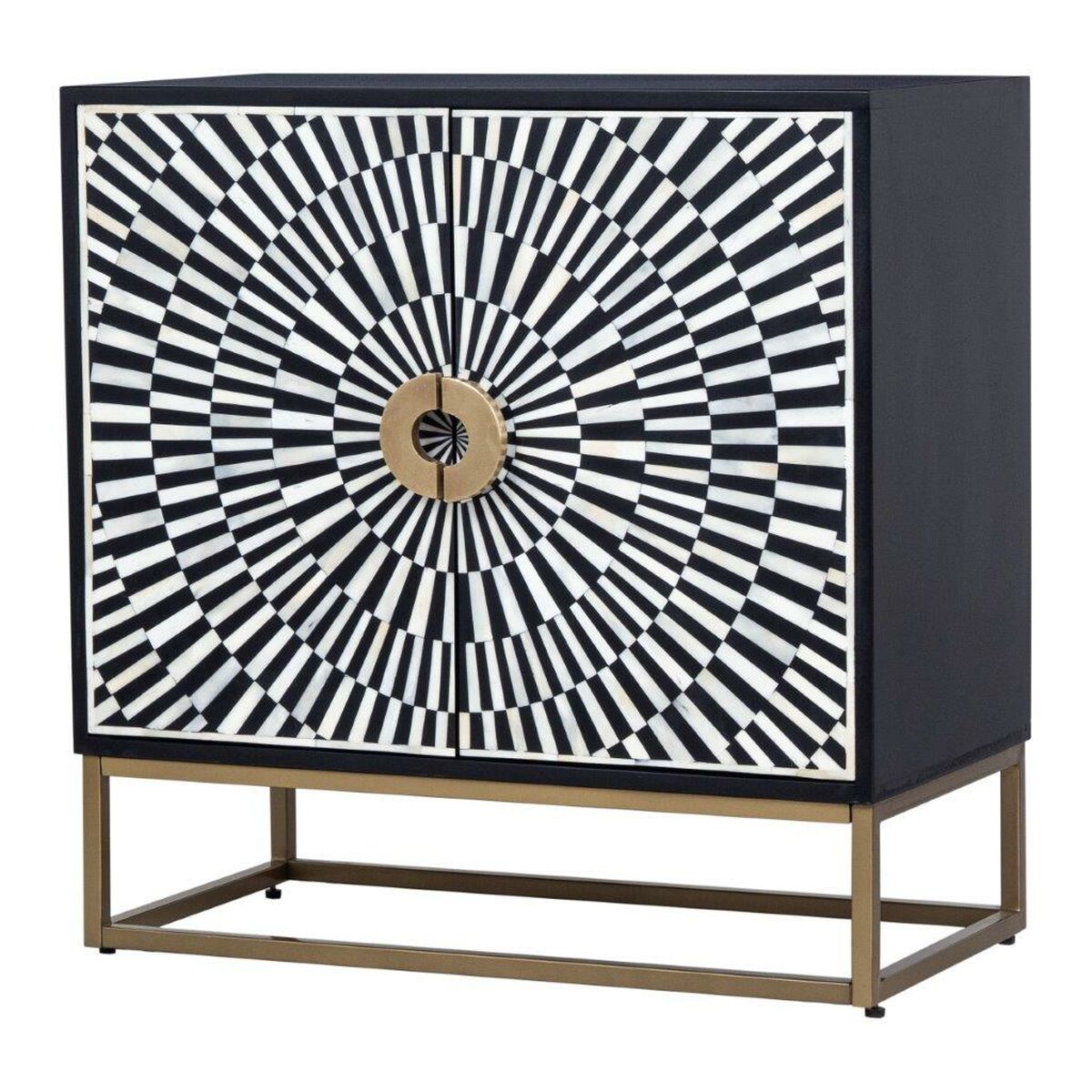 Aparador Romimex Blanco Negro Dorado Metal Hueso Madera de acacia 80 x 80 x 40 cm