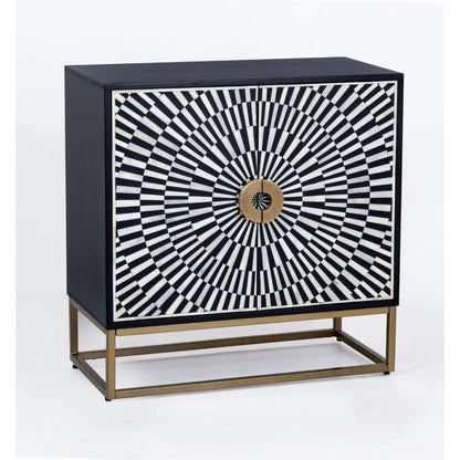 Aparador Romimex Blanco Negro Dorado Metal Hueso Madera de acacia 80 x 80 x 40 cm