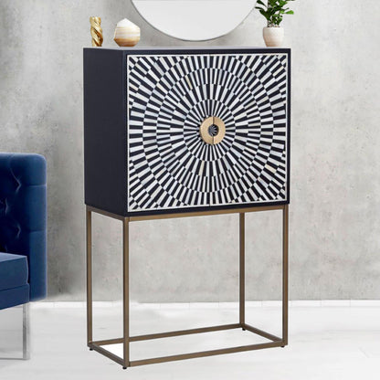 Armario Romimex Blanco Negro Dorado Metal Hueso Madera de acacia 80 x 125 x 40 cm