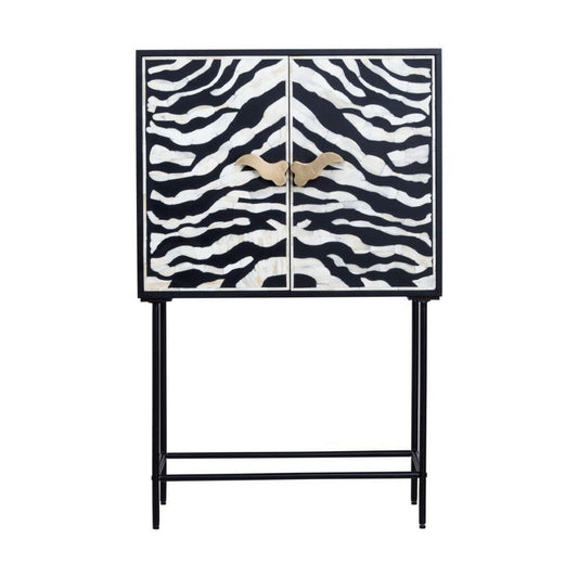 Romimex Wardrobe White Black Gold Metal Bone Acacia Wood 80 x 125 x 40 cm