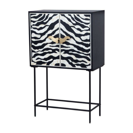 Romimex Wardrobe White Black Gold Metal Bone Acacia Wood 80 x 170 x 40 cm