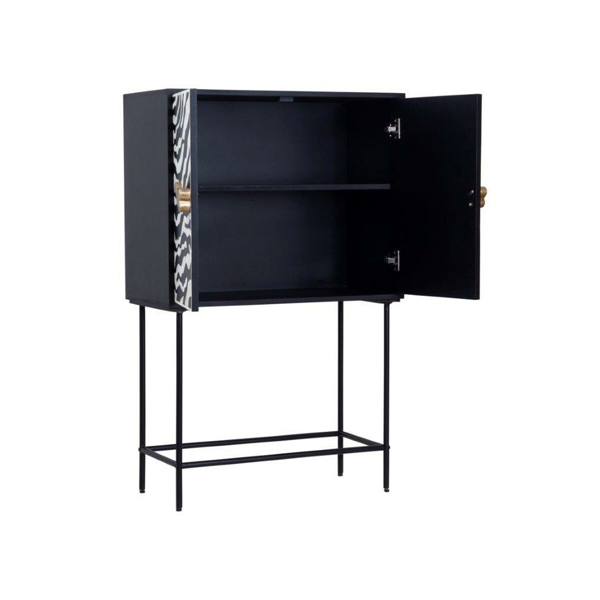 Romimex Wardrobe White Black Gold Metal Bone Acacia Wood 80 x 170 x 40 cm