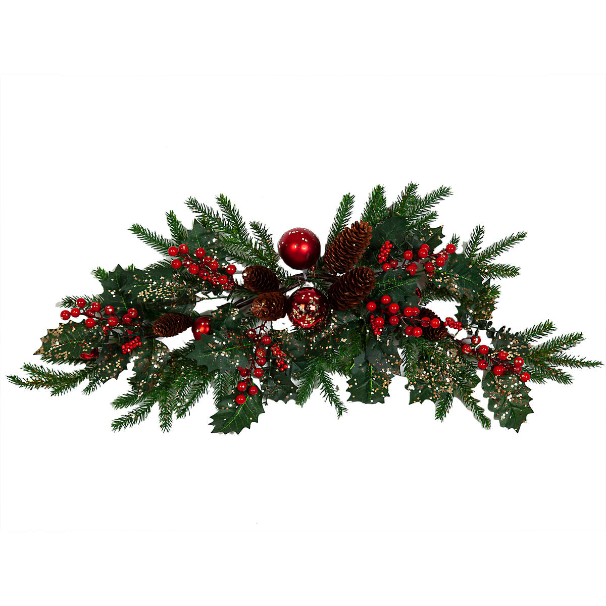 Romimex Red Green Polyethylene Fir Pine Cones Centerpiece 30 x 75 x 30 cm