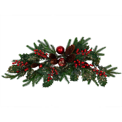 Romimex Red Green Polyethylene Fir Pine Cones Centerpiece 30 x 75 x 30 cm