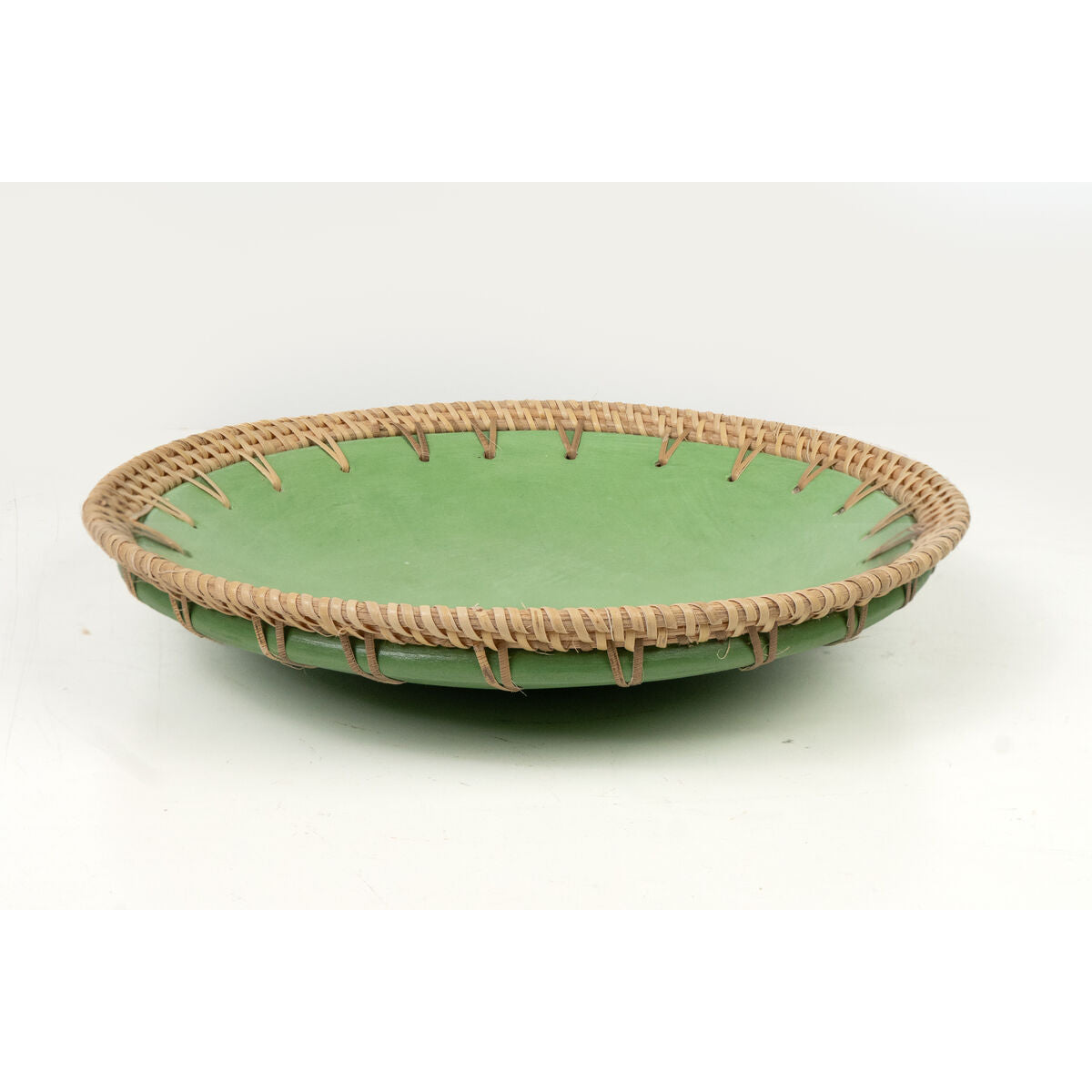 Romimex Natural Green Ceramic Rattan Centerpiece 30 x 6 x 30 cm