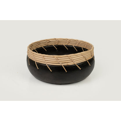 Romimex Black Natural Ceramic Rattan Centerpiece 20 x 12 x 30 cm