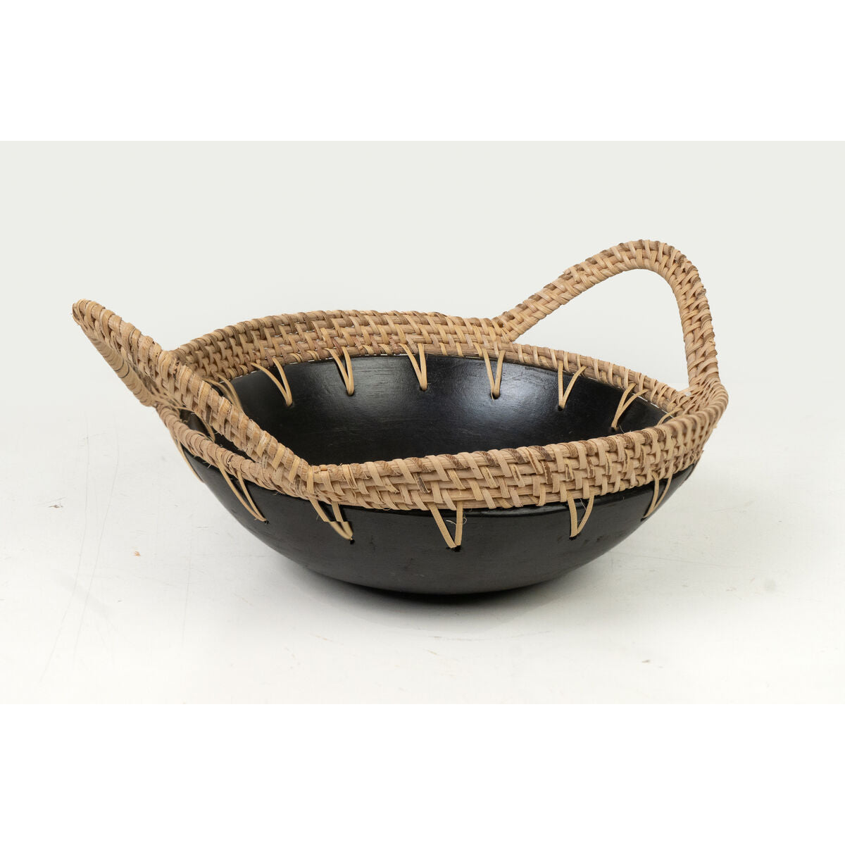 Romimex Black Natural Ceramic Rattan Centerpiece 25 x 10 x 30 cm 30 x 10 x 25 cm