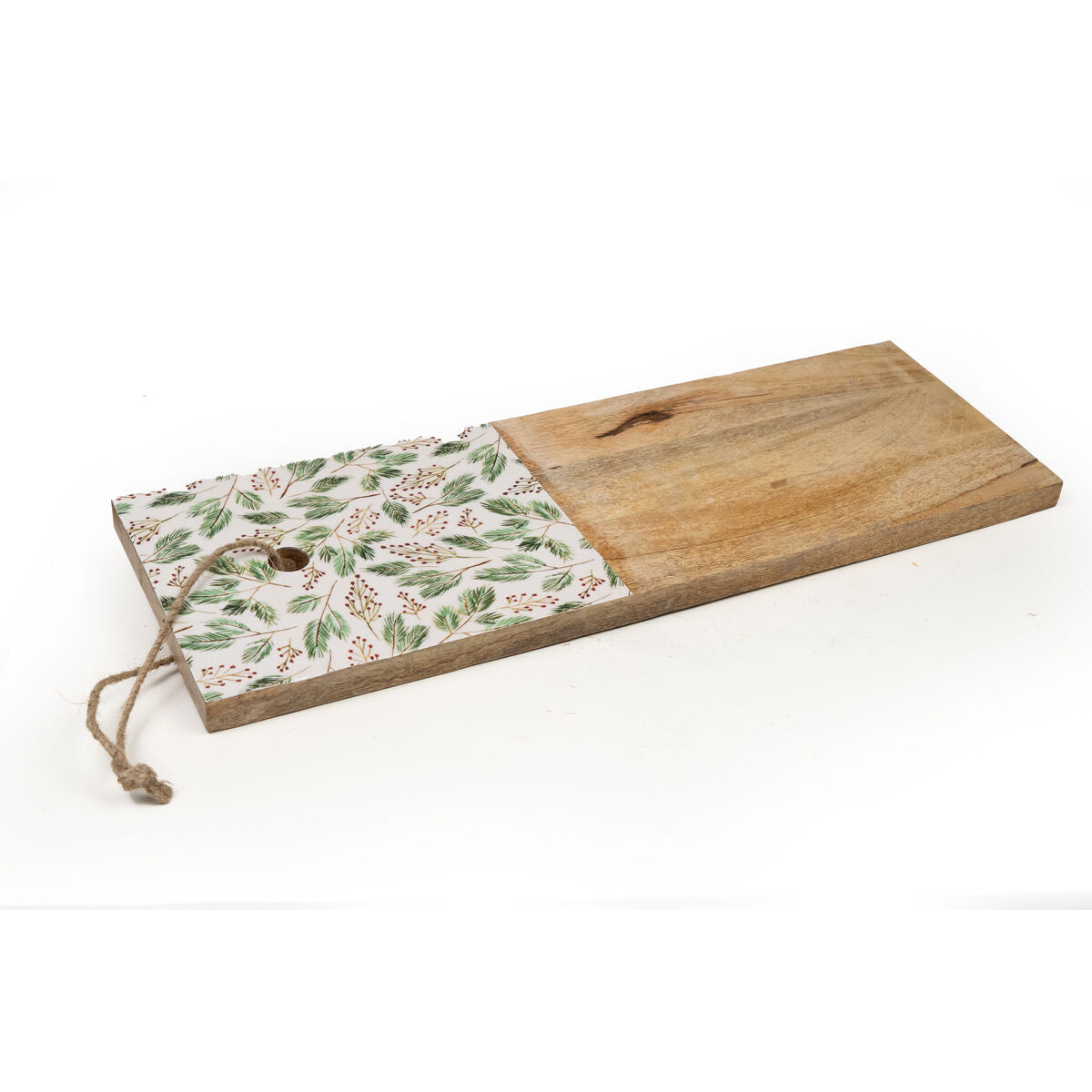 Romimex Cutting Board White Green Mango Wood Leaves 56 x 2 x 19 cm