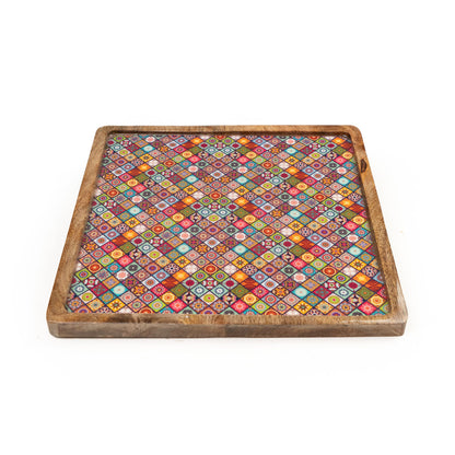 Romimex Red Mango Wood Square Snack Tray 30 x 2 x 30 cm