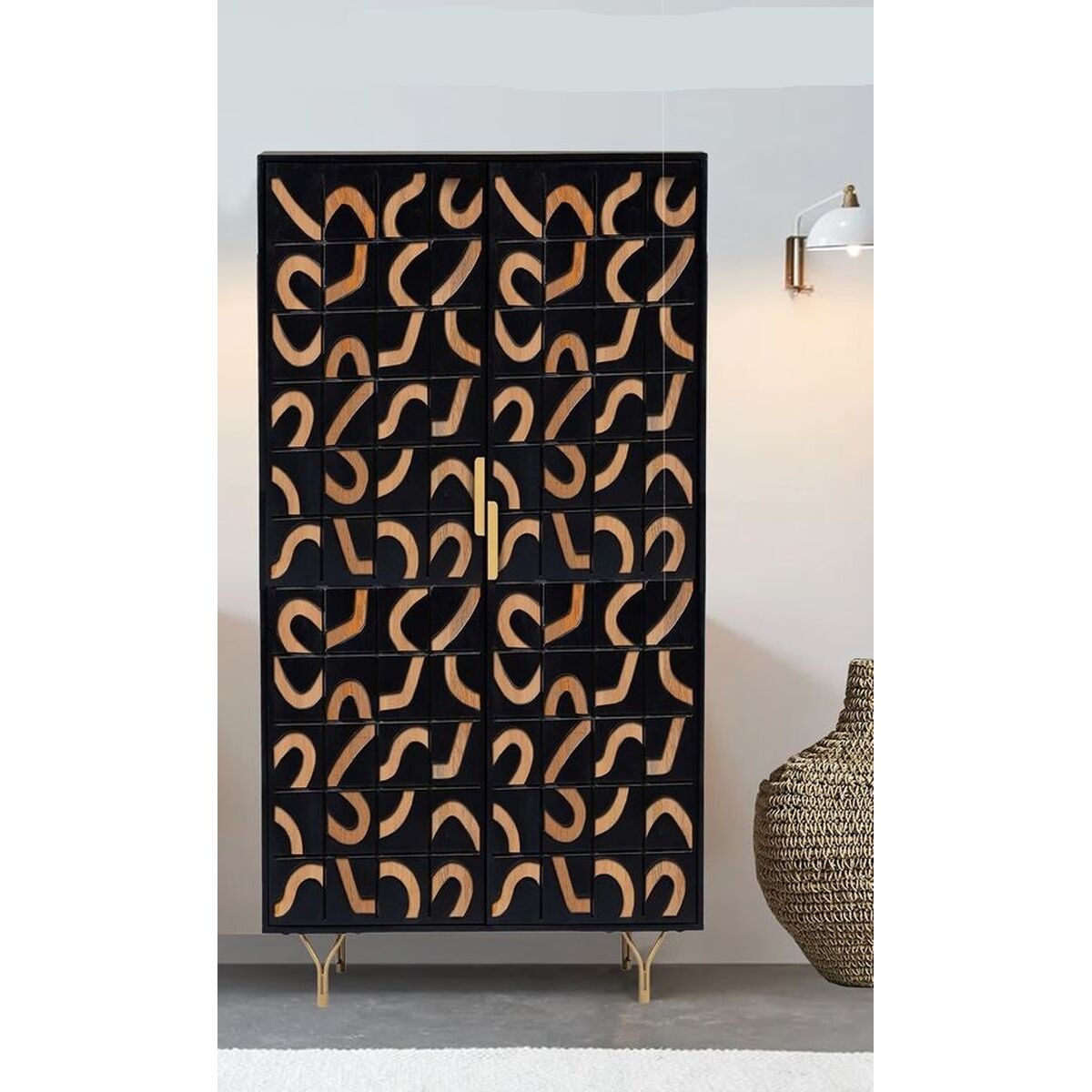 Romimex Natural Black Mango Wood Cabinet 90 x 180 x 40 cm