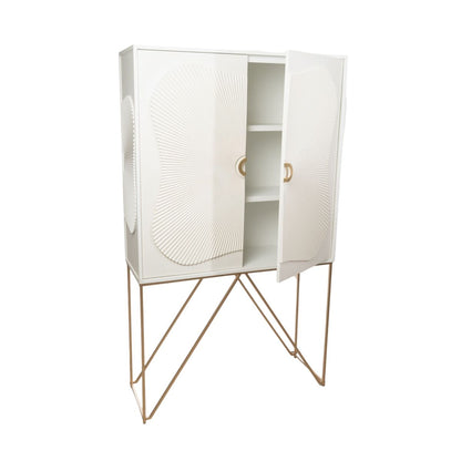 Romimex White Golden Metal Wood MDF Wardrobe 100 x 170 x 35 cm