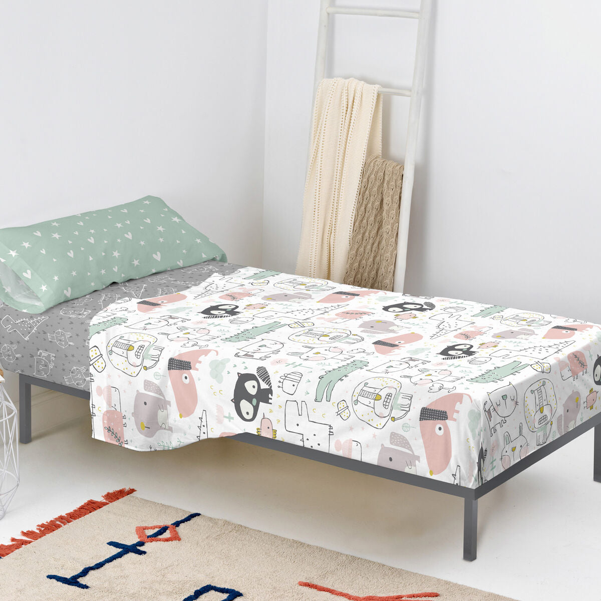 Juego de Sábanas HappyFriday Best buddies Multicolor Cama de 80/90 2 Piezas