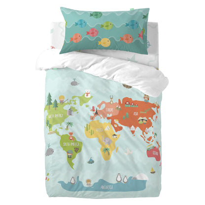 HappyFriday Happynois World Map Multicolor Baby Crib Duvet Cover Set 2 Pieces