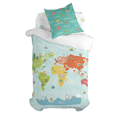 Juego de funda nórdica HappyFriday Happynois World Map Multicolor Cama de 80 2 Piezas